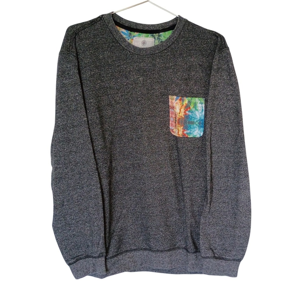 On The Byas Mens Large Charcoal Grey Crewneck Sweatshirt Multi‎ Color Pocket